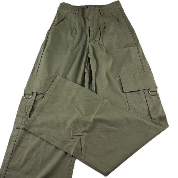PrettyLittleThing Shape Buckle Cargo Wide Leg Pant Women's Size 4 Khaki Green - Picture 1 of 9